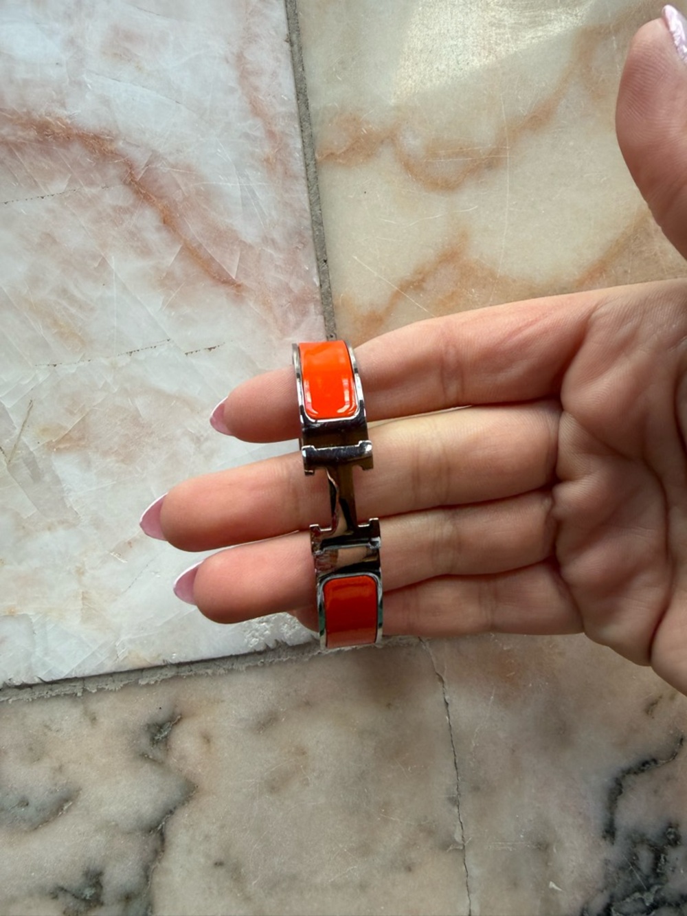 Orange/Coral silver Clic bracelet (Hermes)